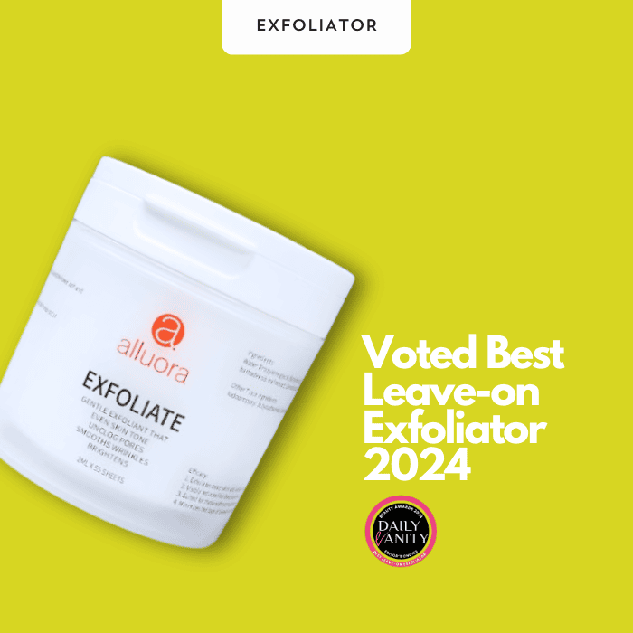 Exfoliator product image from Alluora, highlighting best leave-on exfoliator 2024.