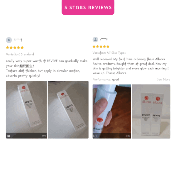 REVIVE skincare product by Alluora, anti-aging and brightening skincare treatment.