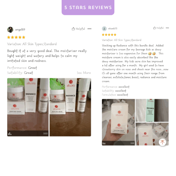 Radiance moisturizer for all skin types, Alluora skincare product with natural ingredients.