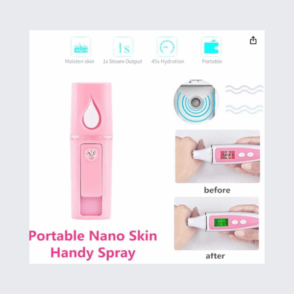 Moisturizing portable nano skin spray for skincare and hydration.