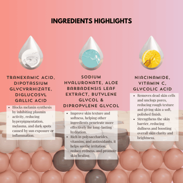 Tranexamic acid skincare ingredients for skin brightening and pigmentation reduction.