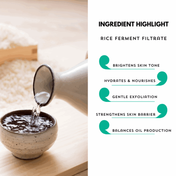 Rice ferment filtrate skincare ingredient for brightening and hydration in Alluora products.