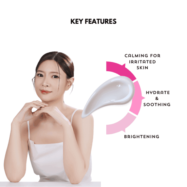 Calming skincare for irritated skin, hydrating and brightening agents from Alluora.