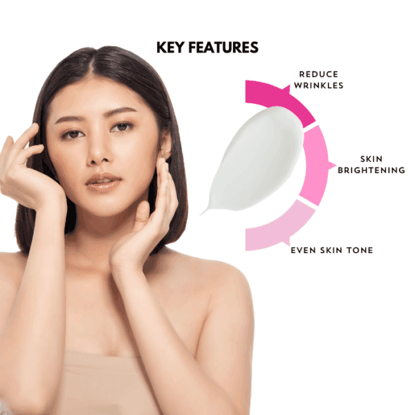 Brightening skincare serum for radiant, even-toned skin, reducing wrinkles and promoting youthful glow.