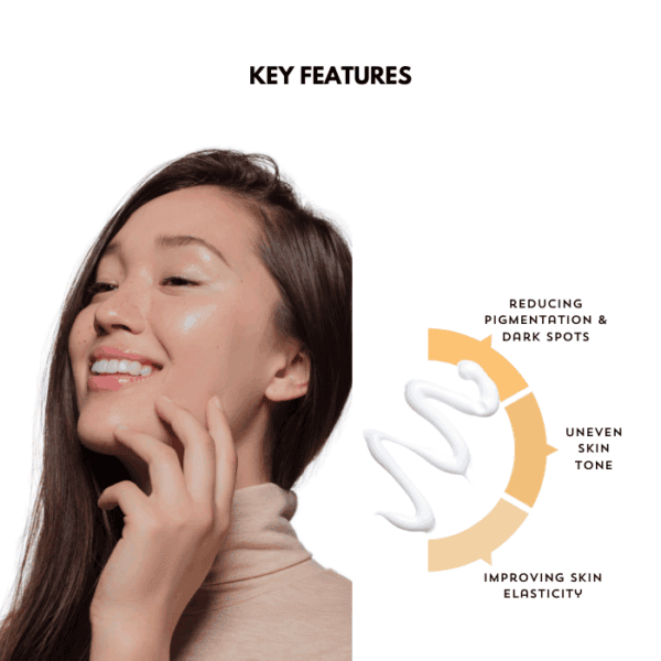 Reducing pigmentation dark spots skincare, uneven skin tone, skin elasticity, Alluora skincare products, skin improvement.