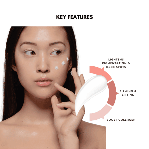 Alluora skincare cream for pigmentation and dark spots, firming, lifting, and collagen boost.