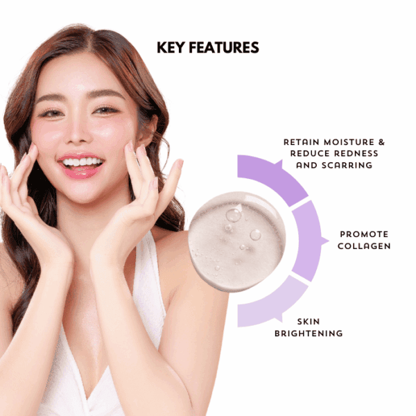 Vegan skincare cream for hydration, collagen, and brightening, with key features for youthful skin.