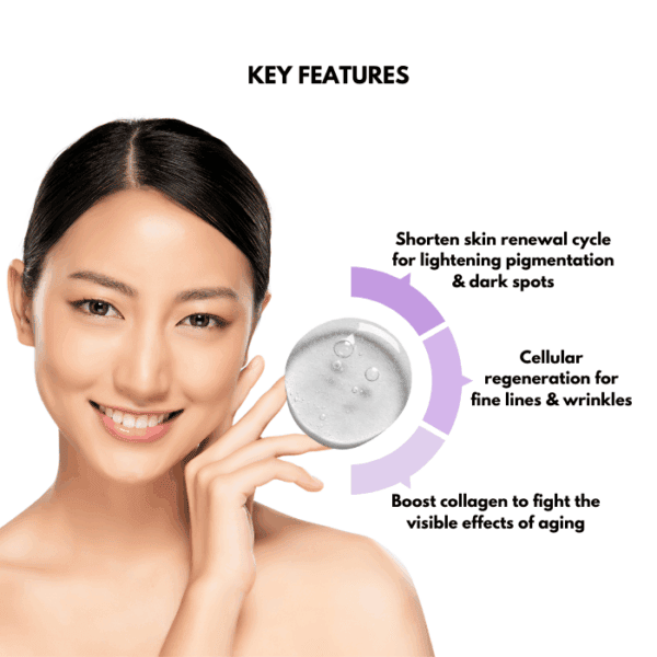 Glowing woman with clear skin holding skincare sample, beauty skincare, anti-aging, face rejuvenation, Alluora skincare products.