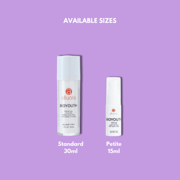 Alluora BioYouth anti-aging serum 30ml and 15ml sizes for all skin types.