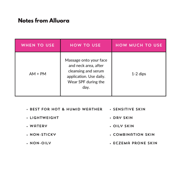 Moisturizing skincare serum for sensitive and oily skin, lightweight and non-sticky, ideal for hot and humid weather.