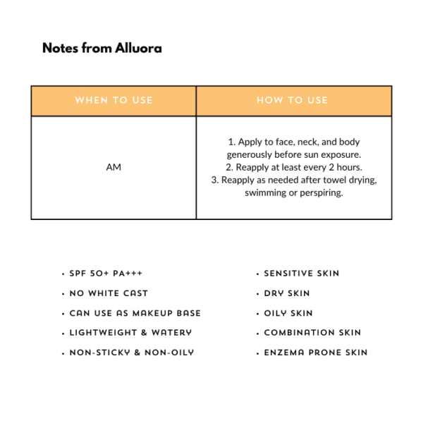 Moisturizer for sensitive dry oily skin, SPF 50+ PA+++, suitable for all skin types.