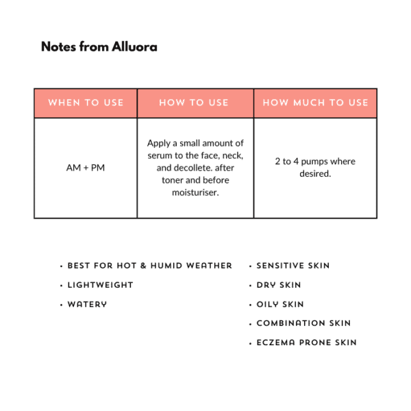 Sensitive skin serum application for all skin types, ideal for hot and humid weather.