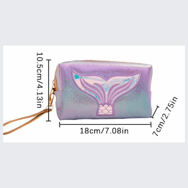 Vegan leather whale design wristlet with iridescent finish, compact size, perfect for women.