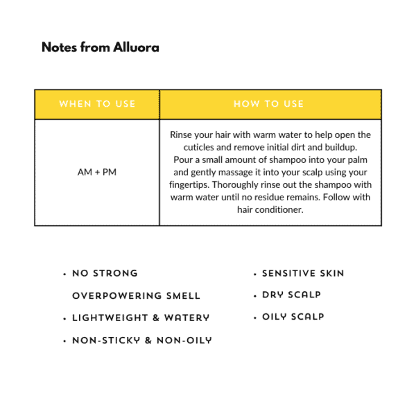 Silky hair care routine with Alluora shampoo for sensitive, oily, or dry scalps.