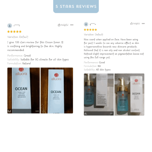 Allura ocean toner skincare for glowing skin, suitable for all skin types, natural formulation.