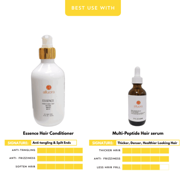 Allura essence hair conditioner bottle, hair care product for nourishing and smoothing hair.