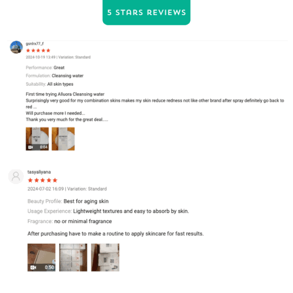 Allura cleansing water for all skin types, reduces redness, hydrating skincare product.