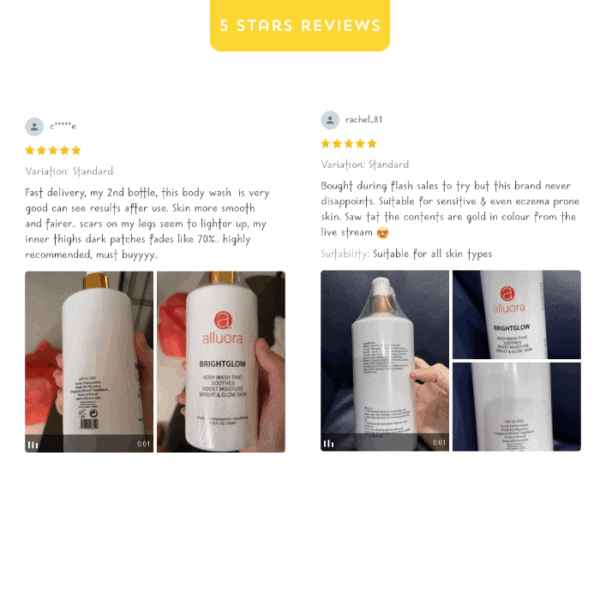 Allura brightglow body wash bottle with label, skincare, and grooming product.