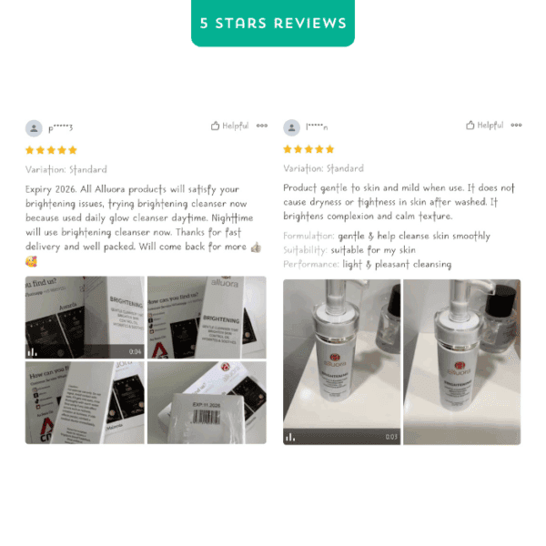 Brightening skin care serum from Alluora, gentle, hydrating, suitable for all skin types.