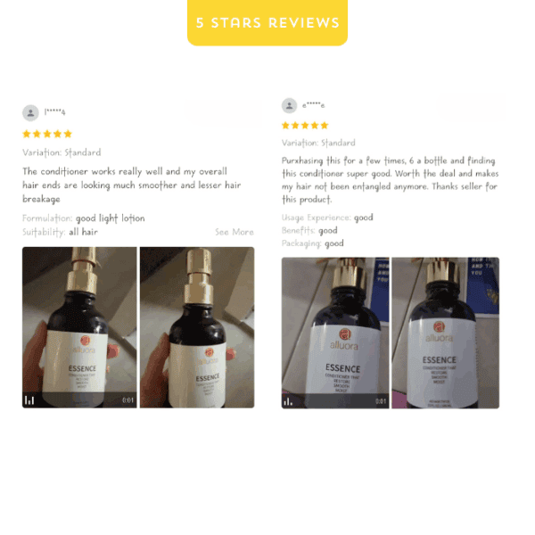 Allura hair care essence conditioner bottle for smoother hair and reduced breakage.