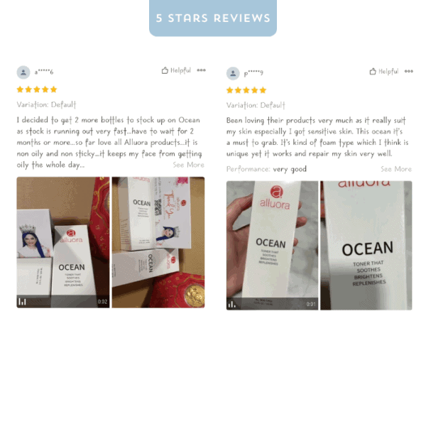 OCEAN skincare product box with Alluora branding and packaging.