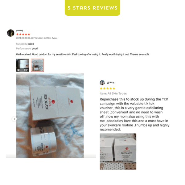 Alluora exfoliate skincare product for sensitive skin, convenient exfoliating sheet, easy to use.