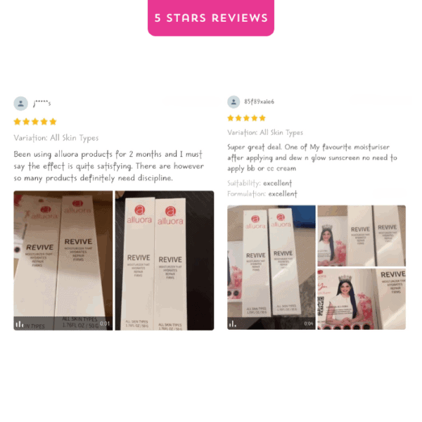 Allura skin care products packaging and reviews.