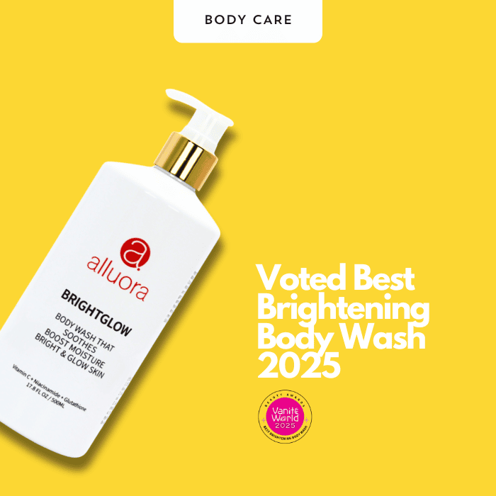 Brightening body wash with Alluora BrightGlow for radiant skin, awarded Best Brightening Body Wash 2025.