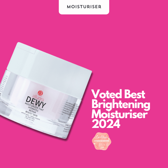 Dewy Moisturizer jar by Alluora, skincare, brightening, hydration, best 2024.