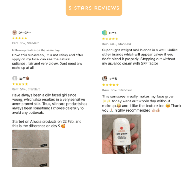 Smooth lightweight sunscreen with SPF, hydrating skincare, Alluora Dew & Glow SPF 50.