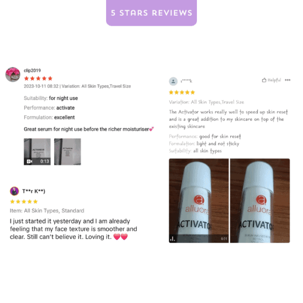 Alluora skincare serum for night use, promotes skin hydration and rejuvenation.