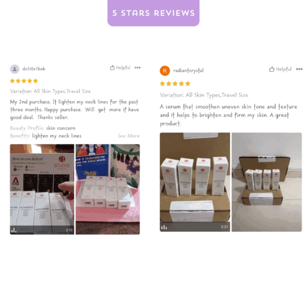 Allura skincare product packaging for skin brightening, anti-aging, and skincare benefits.