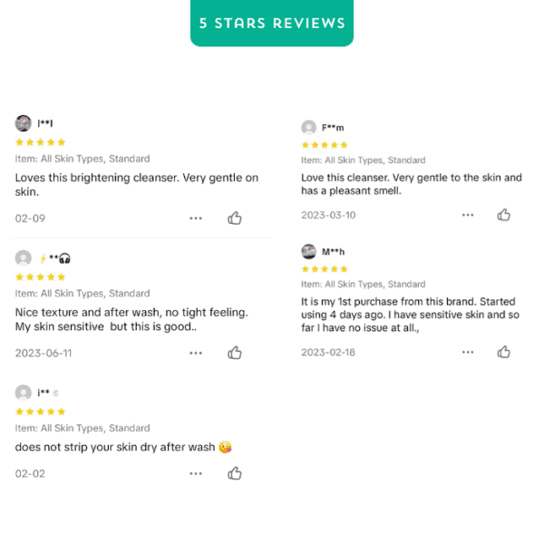 Brightening cleanser for all skin types, gentle and effective.