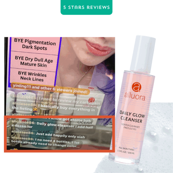 Brightening skincare with Alluora Daily Glow Cleanser for face and eyes.