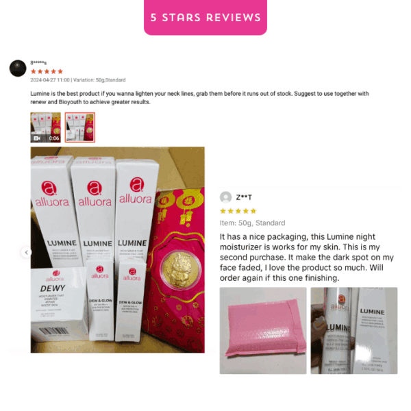 Lumune night moisturizer with Alluora branding, skincare, and packaging.