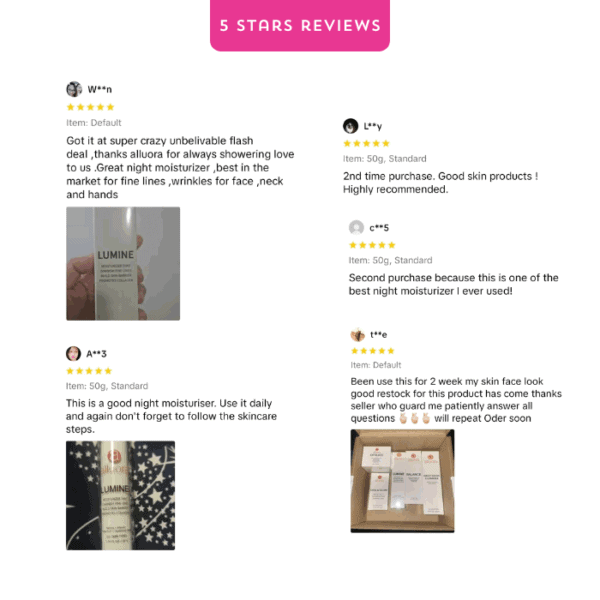 Lumine night moisturizer for glowing skin, reduce wrinkles, and anti-aging skincare by Alluora.