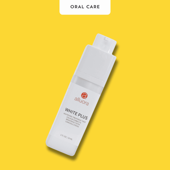 Allura white plus teeth whitening toothpaste, oral care, brightens teeth, removes stains, 30ml bottle.