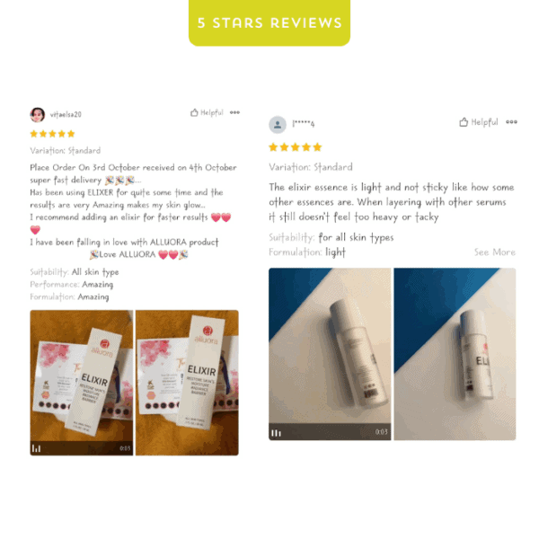 ELIXIR skincare serum bottle on a white background, highlighting Alluora beauty products.