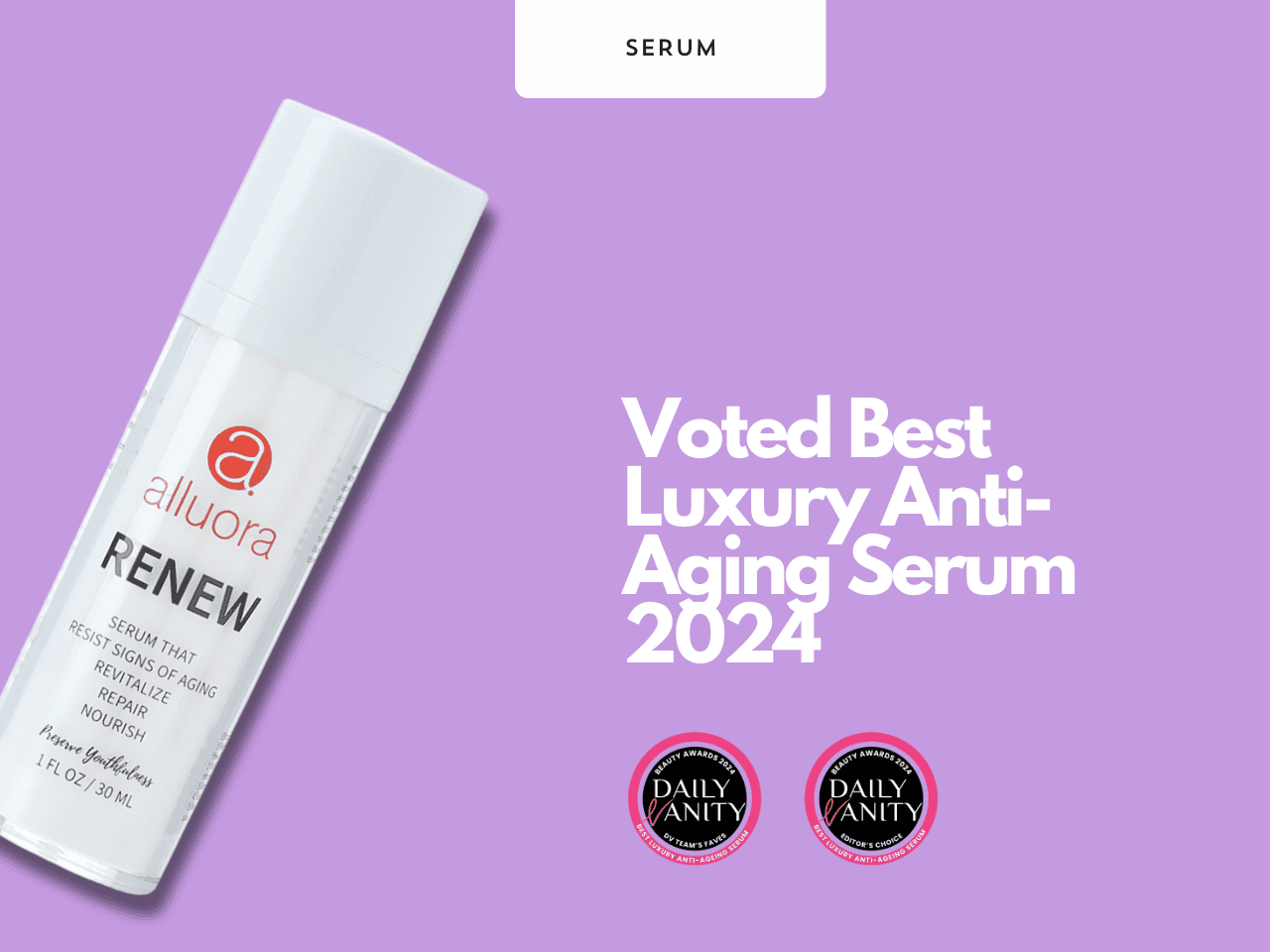 Voted best luxury anti-aging serum 2024 by Alluora for youthful, radiant skin.