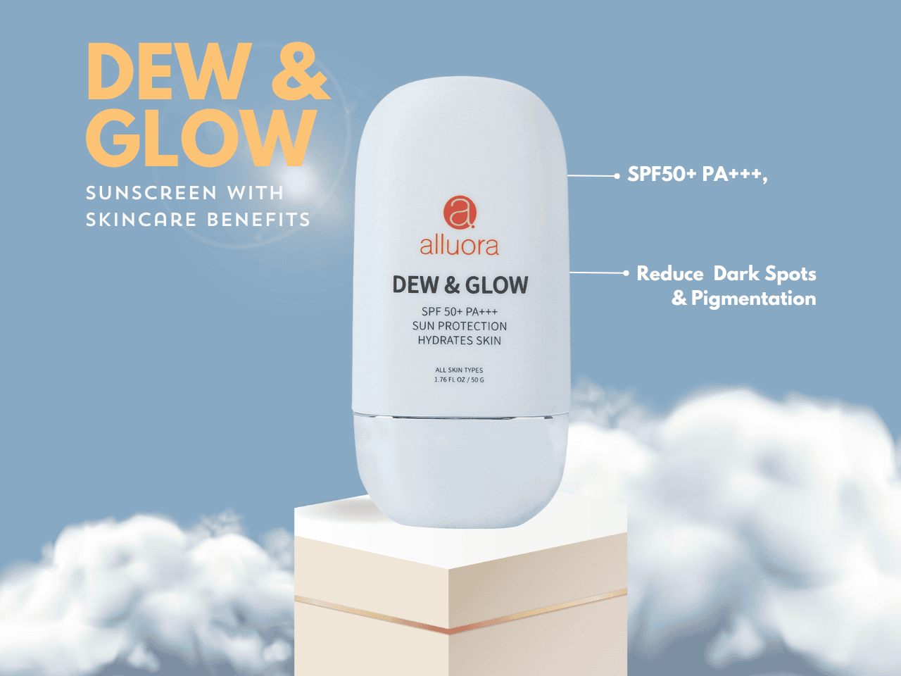 Vegan sunscreen with skincare benefits, SPF50+ PA+++ for sun protection and hydration.