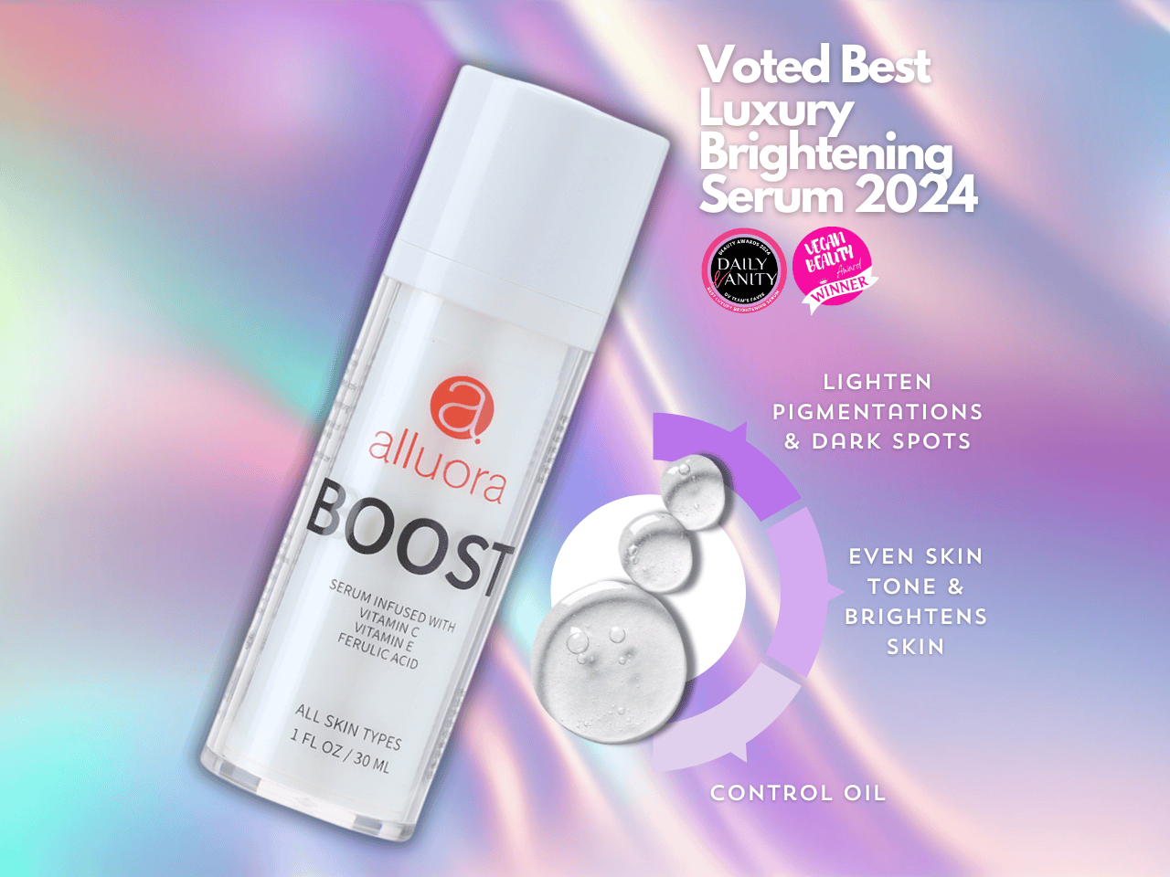 Voted best luxury brightening serum 2024 for glowing skin and dark spot reduction.