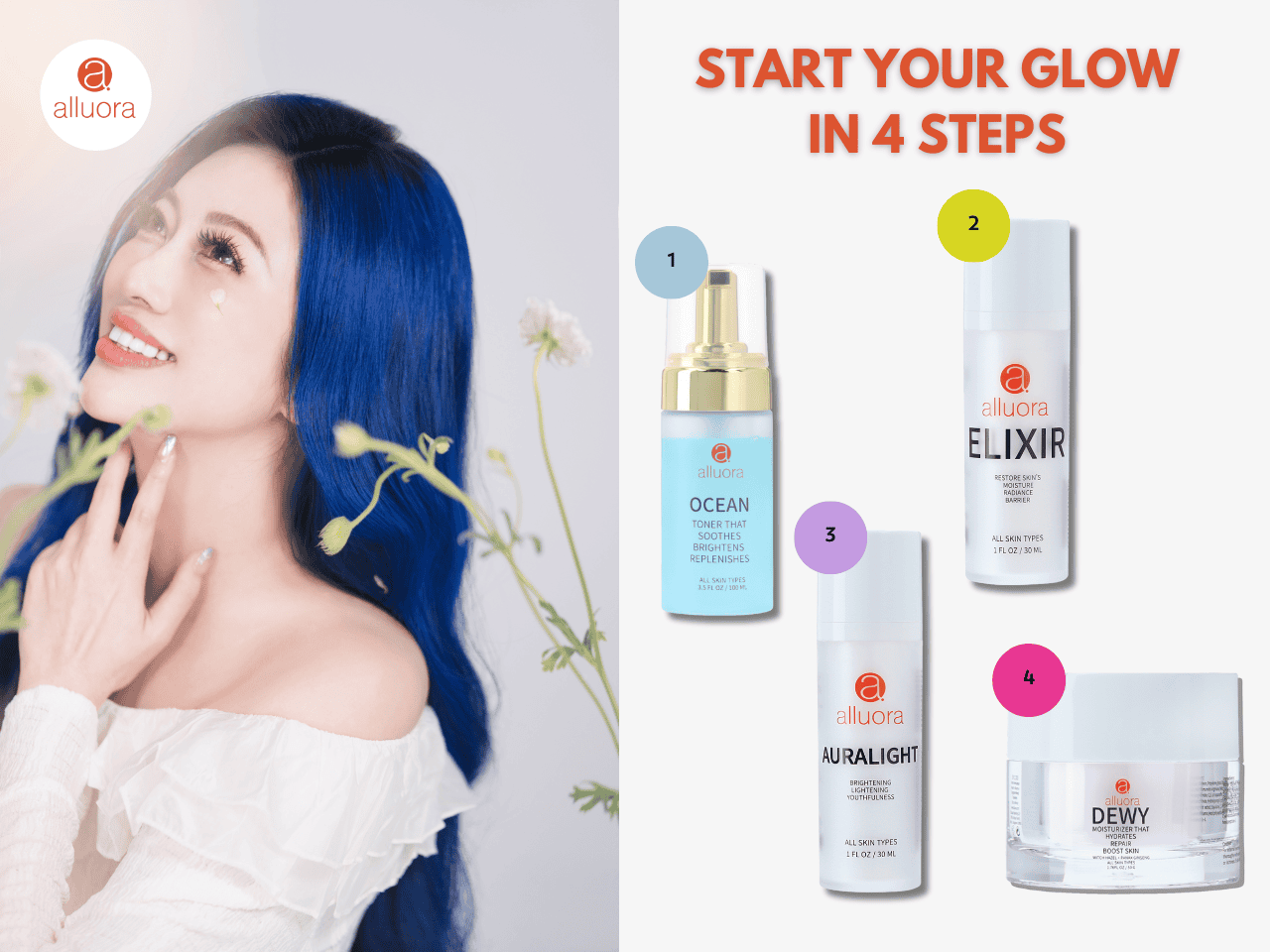 Ocean toner that soothes and brightens skin, part of Alluora's 4-step skincare routine.