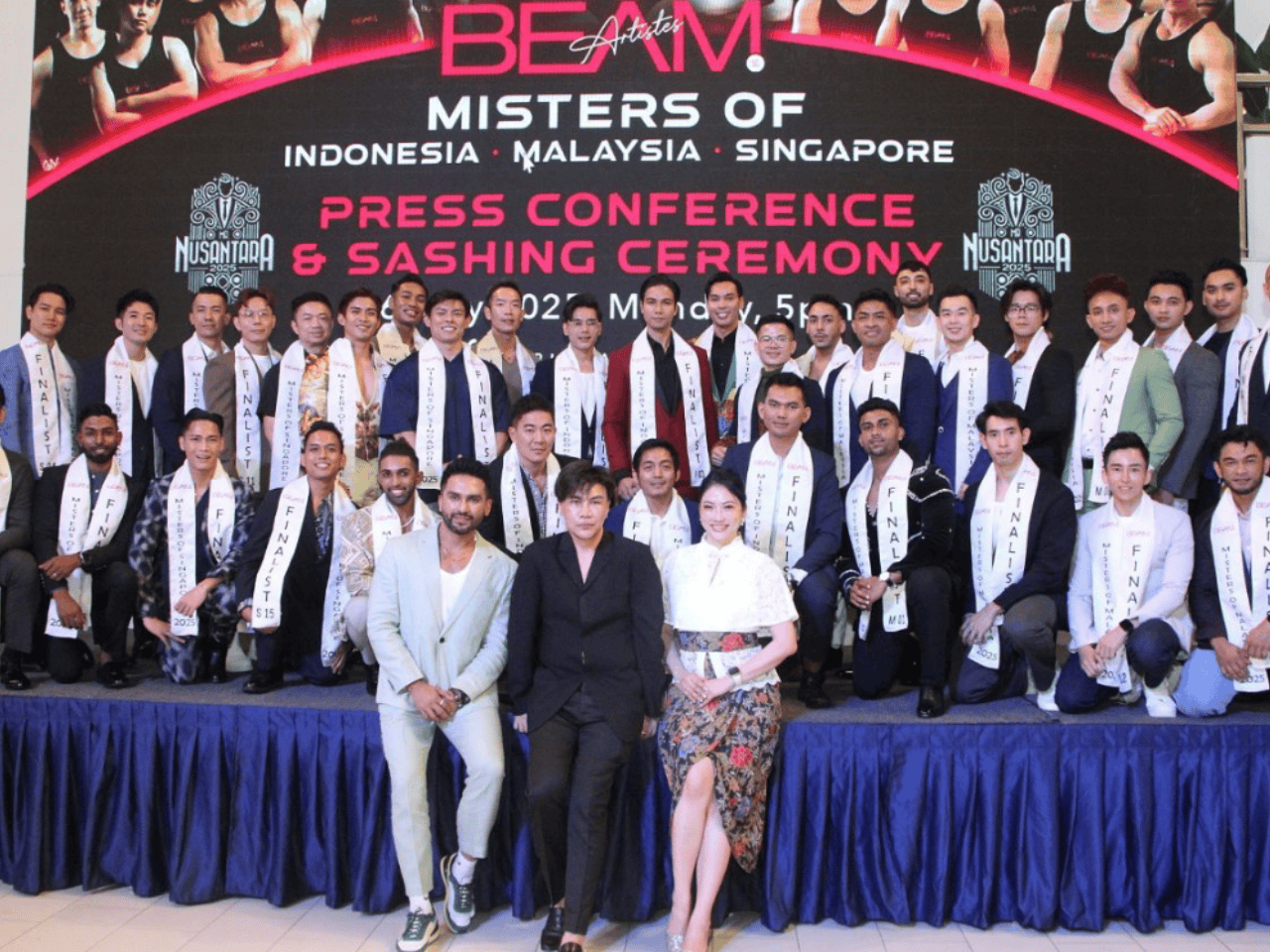 Nusantara Miss Mister competition group photo at press conference event Indonesia Malaysia Singapore.