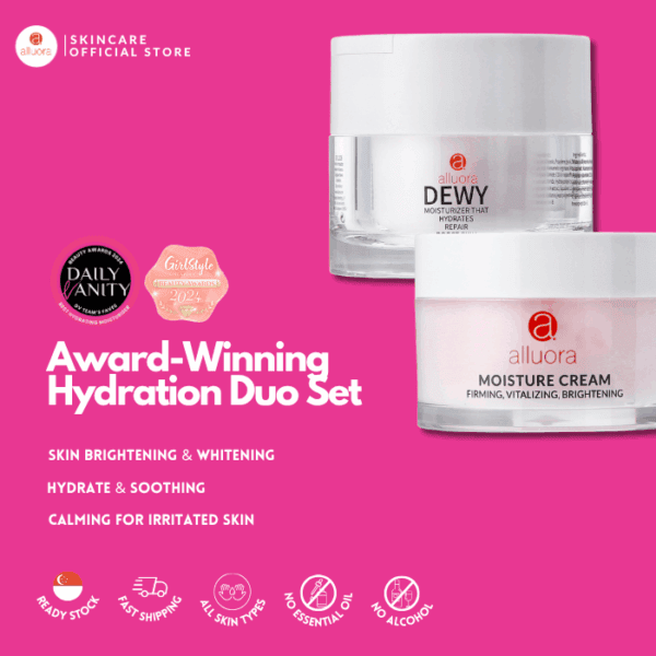 Hydrating skincare duo with moisturizer and cream for brightening and soothing skin.