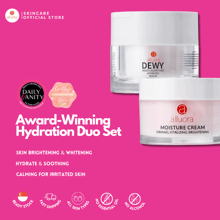 Hydrating skincare duo with moisturizer and cream for brightening and soothing skin.
