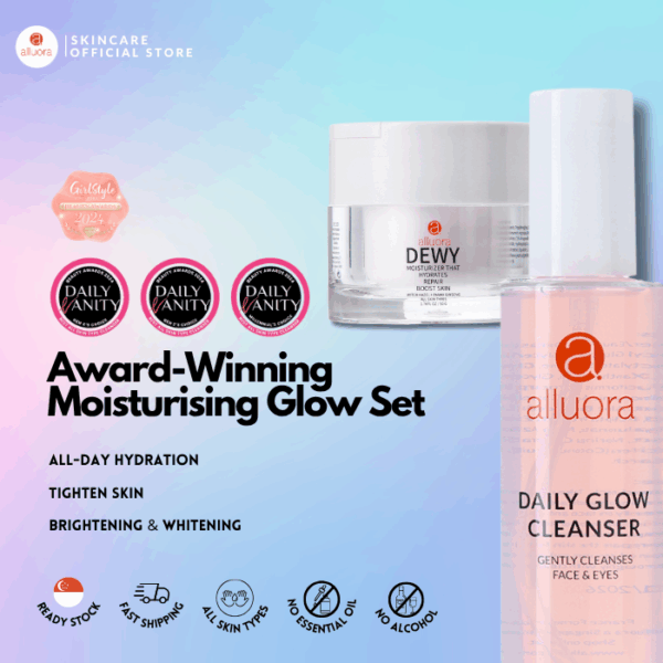 Moisturizing glow set for revitalized, radiant skin, hydrating and brightening skincare products.