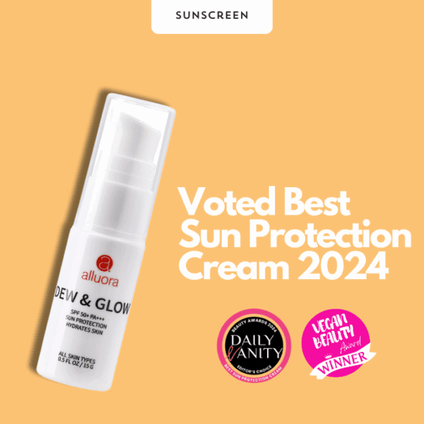 Allurra dew & glow SPF 50+ PAA sun protection cream for radiant skin, award-winning sunscreen 2024.