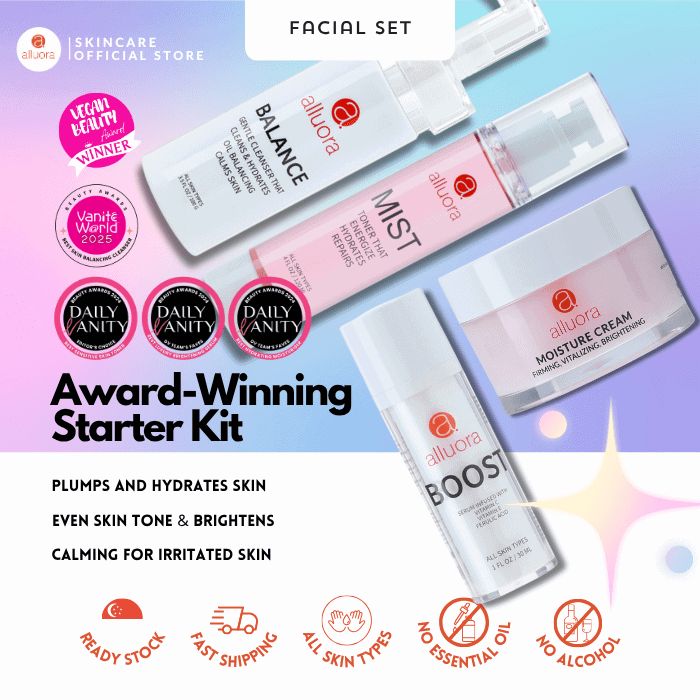 Plumping and hydrating skincare bundle for even skin tone and brightening all skin types.
