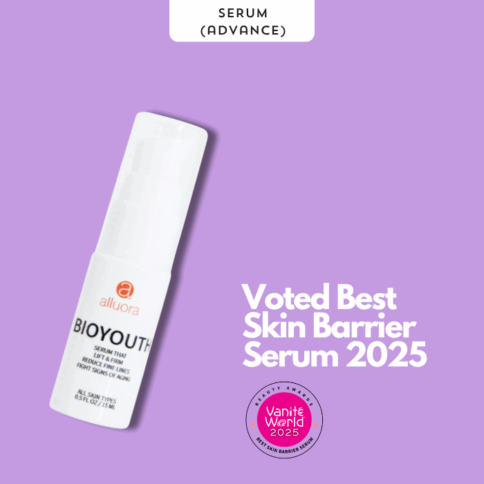 Voted best skin barrier serum 2025 Alluora BioYouth for youthful, healthy skin, anti-aging, and skin health.