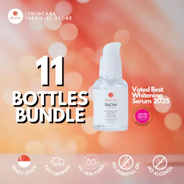 Alluora Snow Whitening Serum for radiant skin and brightening. Best whitening serum 2025, alcohol-free, suitable for all skin types.